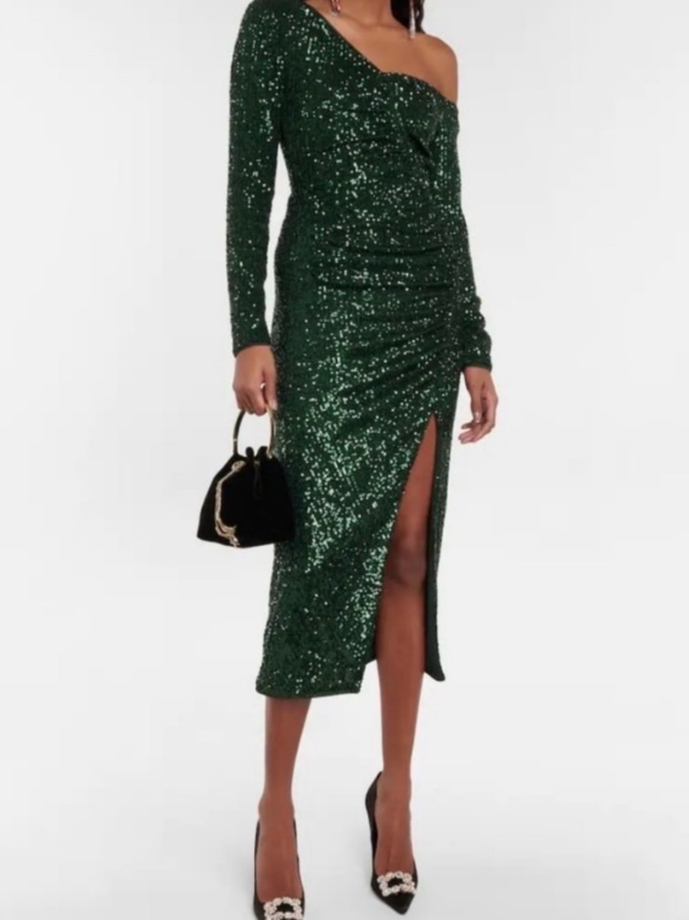 Self Portrait Green Stretch Sequin Asymmetrical Midi Dress ✨💚✨